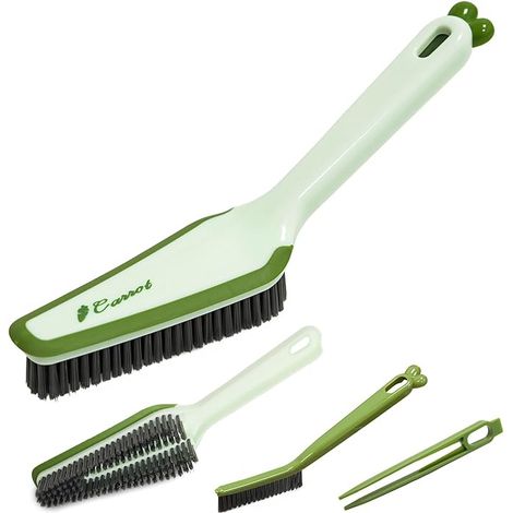 Bathroom Cleaner Shower Cleaning Brush, Floor Scrubbing Carpet Hard Bristle Brushes with Handle Crevice Brush Clip Rubber Scraper Supplies for Bathtub Toilet Sink Tile (Green)