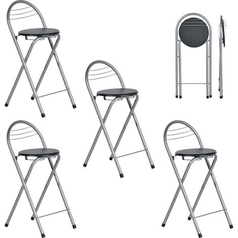 Barhocker 4er Set klappbar, ohne Montage, Sitzhöhe 61cm, Schwarz/Silber (1/5)