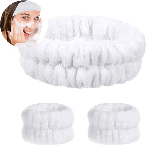 Spa Wash Wristbands, Absorbent Makeup Wristbands, Elastic Facial Wash Headband (White)