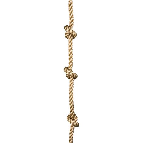 Cuerda para trepar con peldaños de madera y anilla de suspensión resistente, aspecto natural, para mayores de 3 años, color beige. (1/4)