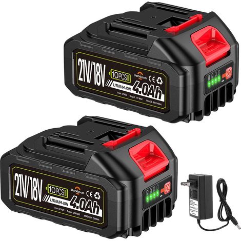 Lot de 2 batteries 21 V 4,0 Ah pour taille-haie, tondeuse à gazon, souffleur, débroussailleuse, aspirateur, nettoyeur haute pression, coupe-bordure, batterie de rechange pour 18 V (1/5)