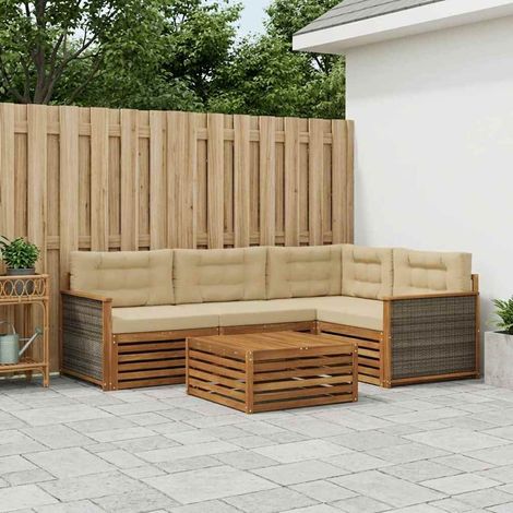 vidaXL Outdoor-Sofagarnitur mit Kissen 5 pcs Natur und Beige (1/5)