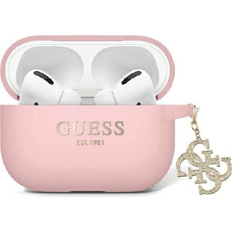 Guess GUAP2LECG4P AirPods Pro 2 (2022/2023) Hülle pink/pink Flüssigsilikon Glitzer Dreieck Anhänger