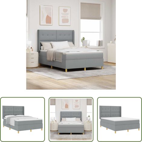 vidaXL Schlafzimmer - Boxspringbett mit Matratze Hellgrau 140 x 190 cm Stoff (1/5)