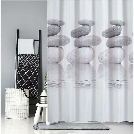 Shower Curtain 200x200 Textile Gray Pebble Mold-resistant And Water-repellent Shower Curtain