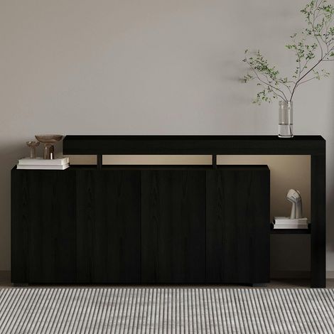 Buffet 4 portes décor bois noir à cadre ouvert AURA