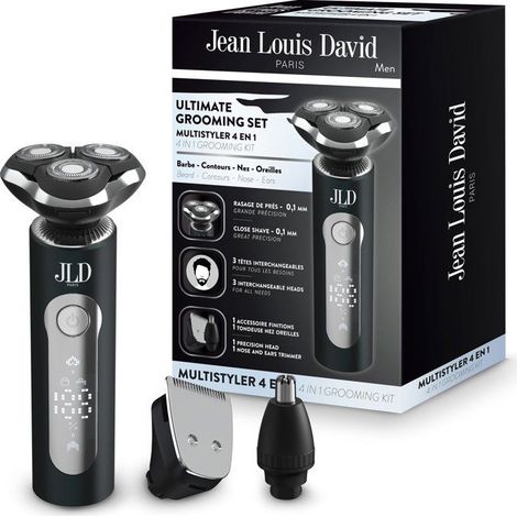 Tondeuse multi-usages - JEAN LOUIS DAVID - KIT GROOMING 4-en-1 - 3 tetes - Ecran digital - Noir