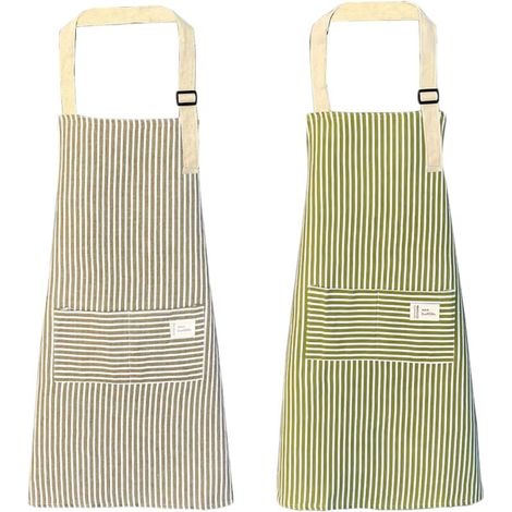 Bardusch-Lot de 2 tabliers coton/lin 72x68 cm, étanches, 2 poches, usage familial, restaurant, jardin, école (1/4)
