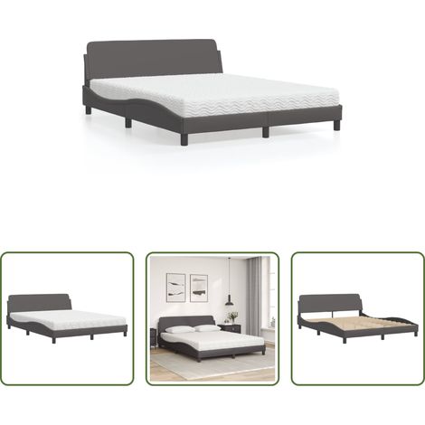 vidaXL Cadre de lit - Lit avec matelas Dover gris 160x200 cm similicuir (1/5)