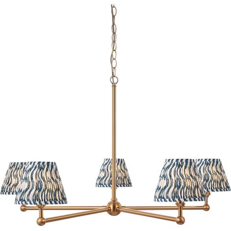 Endon Santiago Suspension en laiton vieilli brossé avec abat-jour ondulé en tissu bleu marine 16 cm 5 x B22