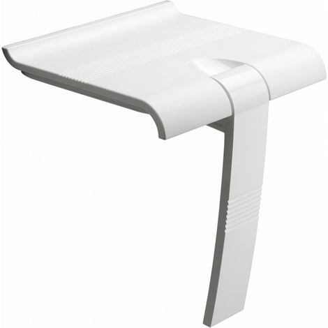 Pellet – Siège de douche ergonomique 442x450x500mm – Béquille automatique de soutien – Déclipsable – Blanc & gris mat, polymère & aluminium