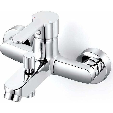 Mitigeur de douche et de baignoire, Robinet de douche mural avec corps en laiton et poignée en alliage de zinc, Mitigeur douche bain chromé (1/5)