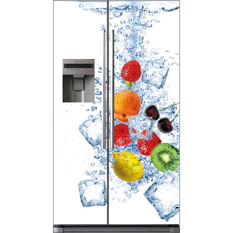 Stickers Frigo Américain - Fruits glaçons - 100x180 cm - Adhésif BRILLANT (1/2)