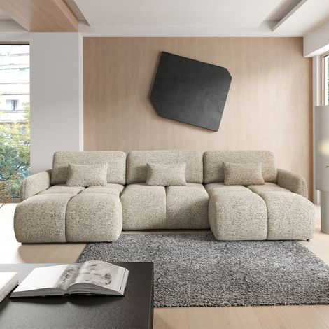 Canapé en U 5 places convertible avec coffre Vittoria Beige chiné (1/5)