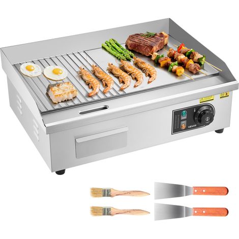 Plancha Électrique Commerciale 535x300 mm, 3200 W Gril de Table, Thermostat Réglable 50-300 °C, 2 Zones Cuisson en Acier Inox avec Protection contre Éclaboussures pour Extérieur et Intérieur (1/5)