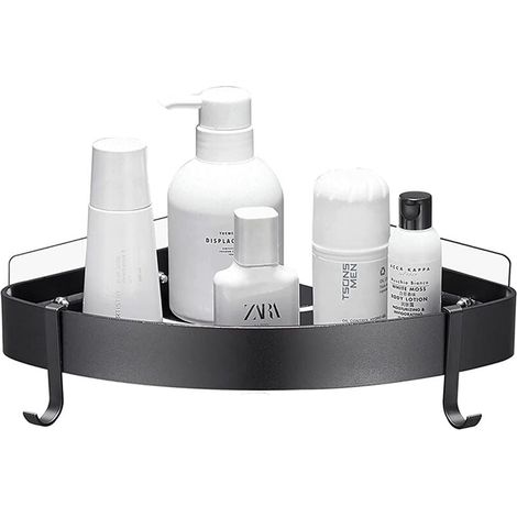 Ulisem Noir Etagère Douche D'angle, Rangement Salle de Bains, Triangle Rangement Douche, Sans Perçage Couche double Superma (1/5)