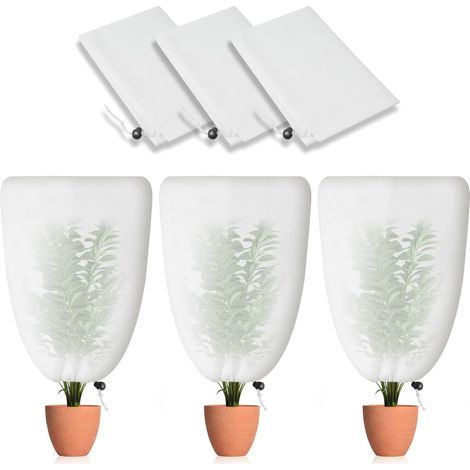Set mit 3 Outdoor-Pflanzen-Winterschleier  70 g/m² 60 cm x 80 cm Überwinterungsschleier für Outdoor-Pflanzen  mit Kordelzug  Kann kalt, wetterfest, heiß und wiederverwendbar sein