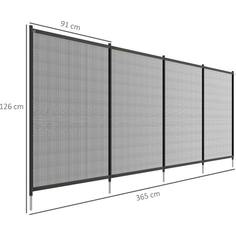 Clôture bassin 365x126cm, lot 4 panneaux, barrière jardin décorative noire, grillage emboîtable avec socle, idéale terrasse, balcon ou espace extérieur. (1/5)
