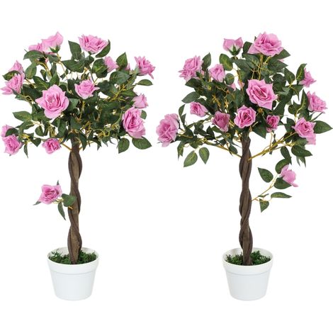 Set of 2 Artificial Plants White Rose Floral in Pot, Fake Plants for Home Indoor Decor, 90cm, Green (1/4)