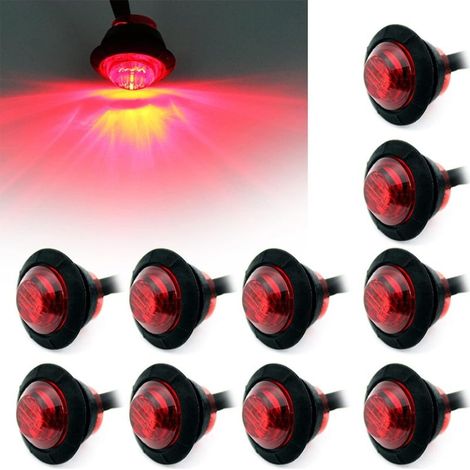 10PCS 3/4" 12V LED Lampe Latérale Ronde pour Camion, Voiture, Bus, Remorque, Caravane, Bateau, Feu Arrière, Feu Stop (Rouge) (1/5)