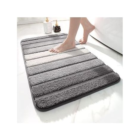Tapis de salle de bain antidérapant gris 40 x 60 cm, tapis de salle de bain en microfibre douce, absorbant, lavable en machine, tapis de douche extra épais pour salle de bain (1/5)