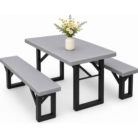 Coussin Banc Bière 3er Set, Ensemble De Coussins Pour Terrasse 140 X 210 Cm, Polyester Durable Coussin Tente Bière 210d, Confort Coussin Rembourré Banc, Housse Banc Bière,Für Jardin Cour, Gris Argenté (1/5)