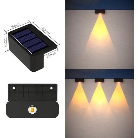 (Warm-1LED) Lampe murale solaire d'extérieur étanche, à énergie solaire, éclairage vers le haut et vers le bas, décoration pour la maison, le jardin et la cour, lumière du soleil (1/5)