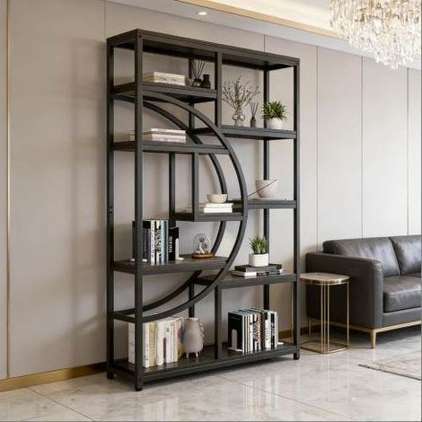 Librería geométrica de 9 estantes abiertos, en madera y metal, negro (1/5)