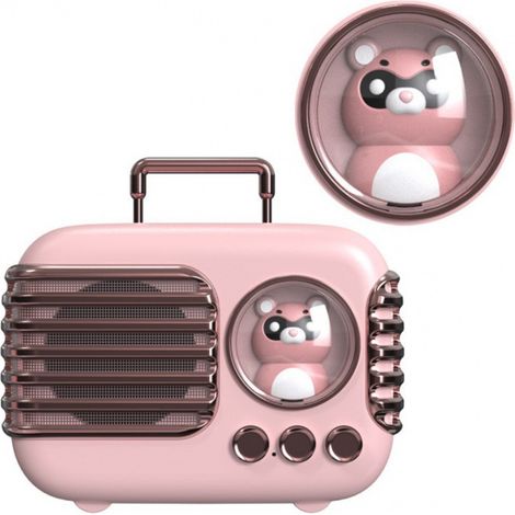 Altoparlante Bluetooth retrò a forma di gattino in una valigia creativa, portatile, ricaricabile tramite USB, compatto, formato da tavolo, 96 x 56 x 51 mm, rosa. (1/4)