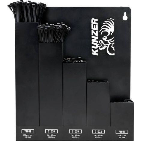 Kunzer 7KBS500 Assortimento di fascette per cavi 100 mm, 150 mm, 200 mm, 300 mm, 360 mm Nero 500 pz.
