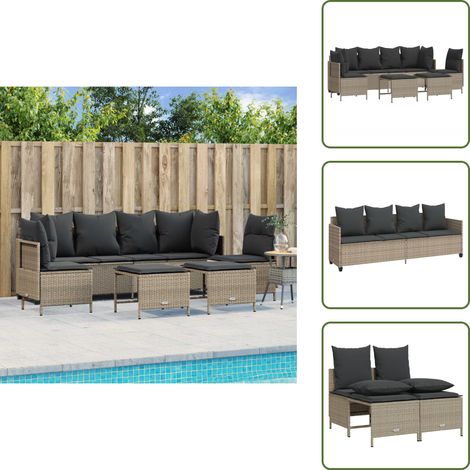5-tlg. Garten-Sofagarnitur mit Kissen Hellgrau Poly Rattan - Gartenmöbel - Outdoor Möbel - Rattan Gartenmöbel - Lounge Set - Esstischgarnitur (1/5)