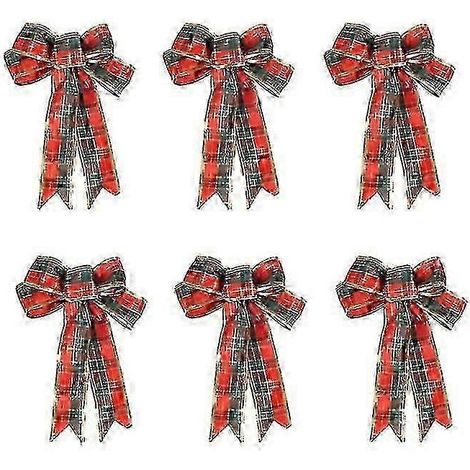 Lot de 6 grands nœuds décoratifs pour sapin de Noël, ornements pour sapin, accessoires pour couronnes et rubans cadeaux (thème Noël) (1/4)