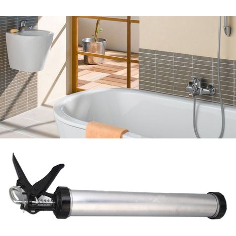 Pistolet à calfeutrer en aluminium avec tube silicone 600ml et 10 buses pour travaux d'étanchéité