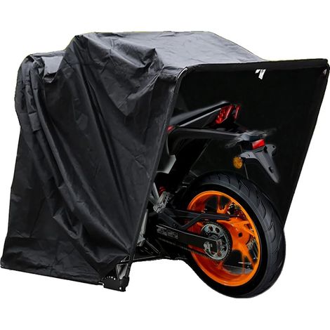 Housse de Moto Noire, Tissu Imperméable 600D, Cadre en Acier Durable, Design Pliable (1/5)