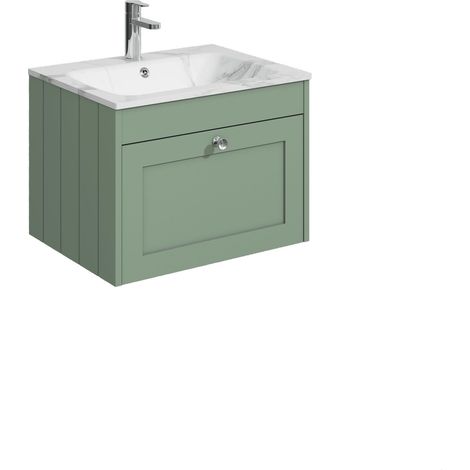 Balterley Butterton 600mm Wall Hung 1 Drawer Unit with Stone Basin 1 Tap Hole, Satin Green