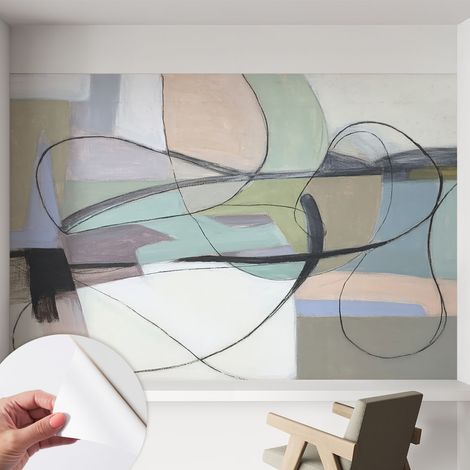 Papier peint adhésif autocollant pour salon chambre à coucher peint imprimé Installation facile Lignes pastel 152x104 cm (1/5)
