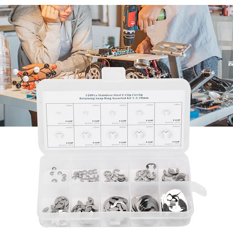 120 Pièces Rondelles Circlips Externes en Acier Inoxydable, Kit Assortiment 1.5mm‑10mm pour Réparation et Bricolage (1/5)