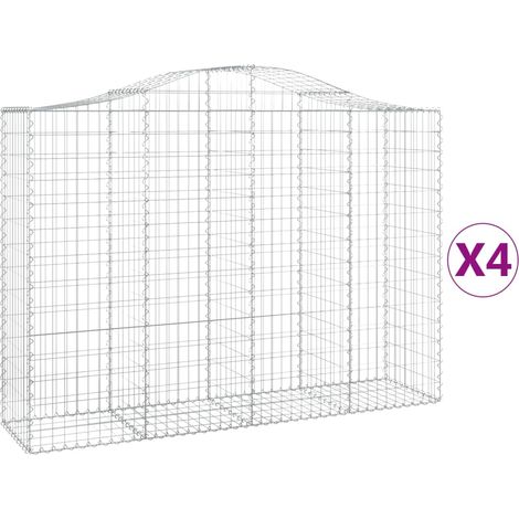 Lot de 4 paniers à gabions clôture cage mur de soutènement arqués 200 x 50 x 140/160 cm fer galvanisé Argent