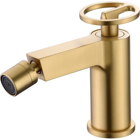 IMEX grifería en latón con acabado oro cepillado para bidet cartucho cerámico Ø26 mm altura 139 mm cano 138 mm flexible 3-8 incluido – Modelo OLIMPO BDC033-2OC