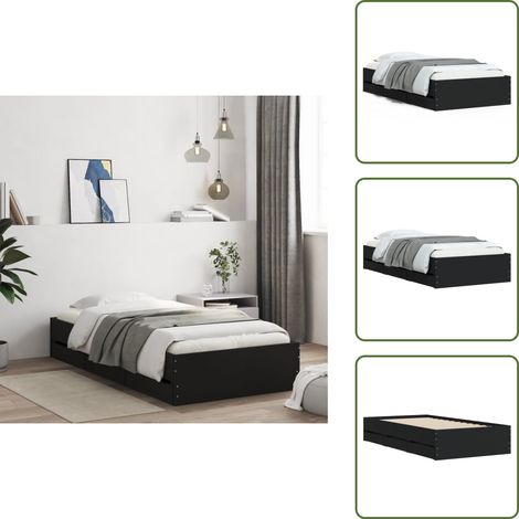 The Living Store Bettgestell mit Schubladen Schwarz 100x200 cm Holzwerkstoff - Bettesrahmen - Doppelbett - Holzbettfundament - Schubladenschrank - Schlafzimmereinrichtung (1/5)