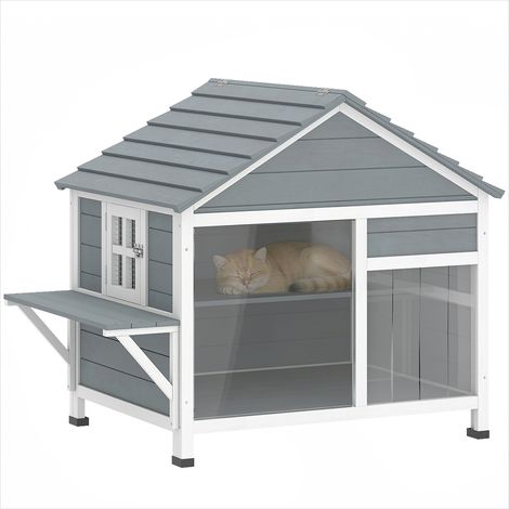 Maison pour chat extérieure 101 x 72,5 x 81 cm en bois de sapin (1/5)