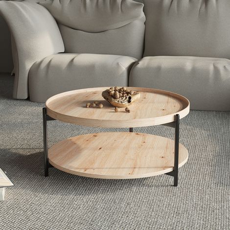 Table basse ronde 80x80x45 cm effet bois (1/5)