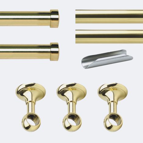 Kit de tringle à rideaux Laiton Poli Verni 300cm Diam.20mm Embout Capuchon - Fixation Plafond - Boulet (1/5)
