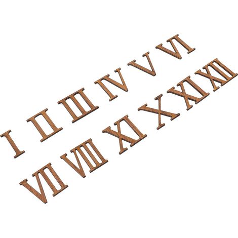 Lot de 12 chiffres romains en bois pour bricolage - Réparation de montres - Accessoires d'installation et robustes pour horloge murale, salon, horlogerie (1/5)