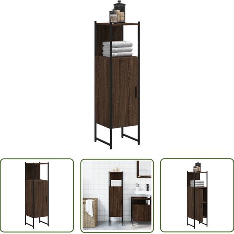 The Living Store Badschrank Braun Eichen-Optik 33x33x120,5 cm Holzwerkstoff - Badezimmermöbel - Badschrank - Holzwerkstoff - Pulverbeschichtet - Eichendekor (1/5)
