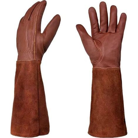 Gants de jardinage, femme/homme - Gants anti-perforation, gants longs de protection de l'avant-bras, ciseaux, marron (1/4)