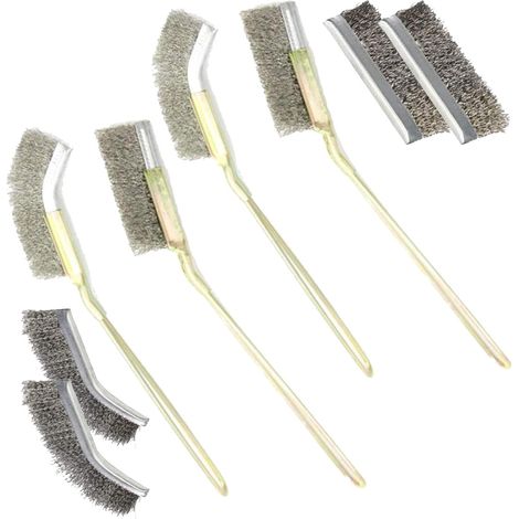 Brosse Métallique - Acier Inoxydable - Poignée Courbée ou Droite - Pour Nettoyage Soudure Rouille et Cages d'Animaux - Lot de 8 (1/5)