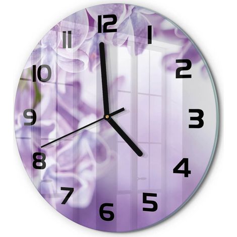 Horloge Murale Ronde en Verre Chiffres Lisibles Silencieuse et Moderne Fleurs violettes fi 30 cm (1/5)