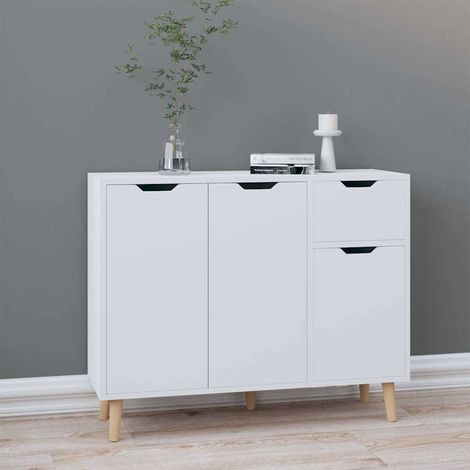 Aparador de madera contrachapada blanco 90x30x72 cm (1/4)