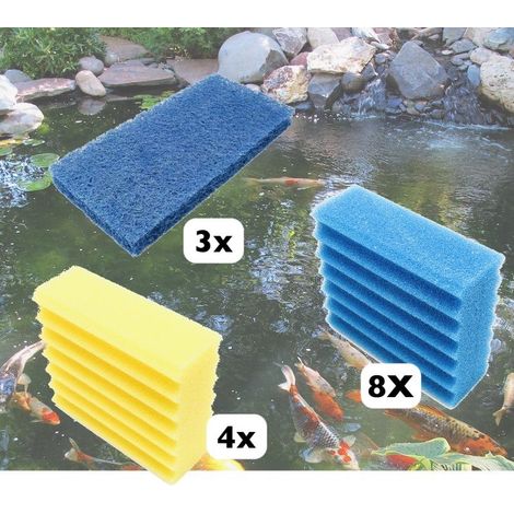 Lot De 4 Mousses De Filtration Jaunes + 8 Bleues + 3 Tapis Japonais, De Remplacement Pour Bassins (1/5)